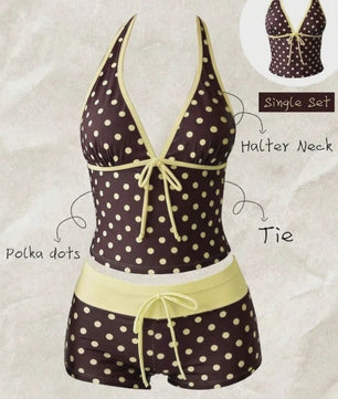 Dames Polka Dot Tankini Set - 2-Delig met Halter V-hals Top en Shorts