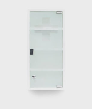 Afsluitbare Medicijnkast met Glazen Deur - Wit, 4 Vakken, 57x27x12 cm