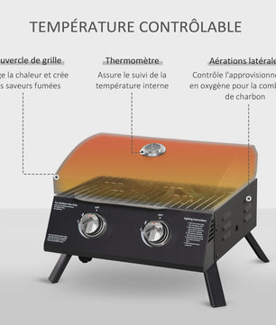 Outsunny Draagbare Gas BBQ Tafel met 2 Brander, Opvouwbaar
