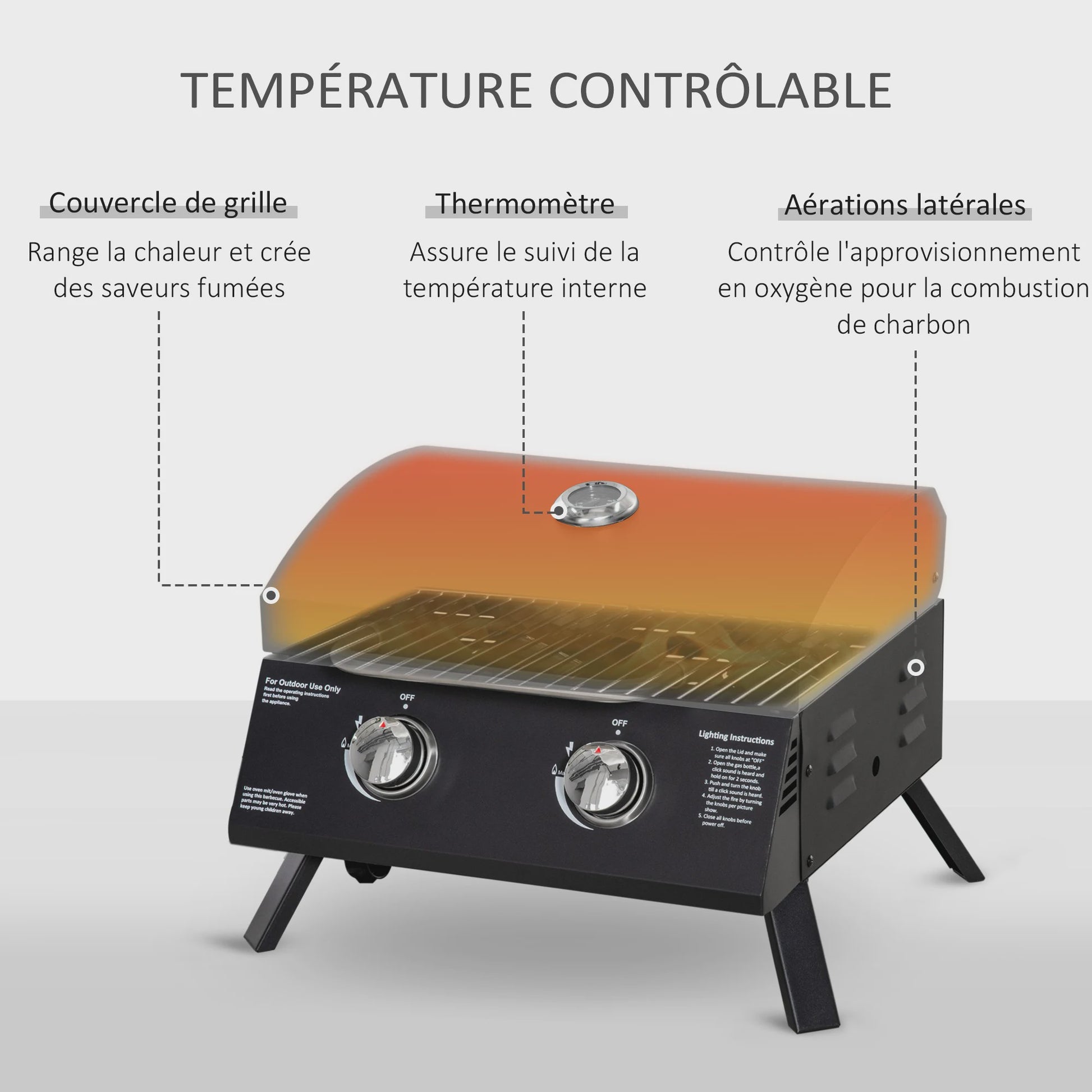 Outsunny Draagbare Gas BBQ Tafel met 2 Brander, Opvouwbaar