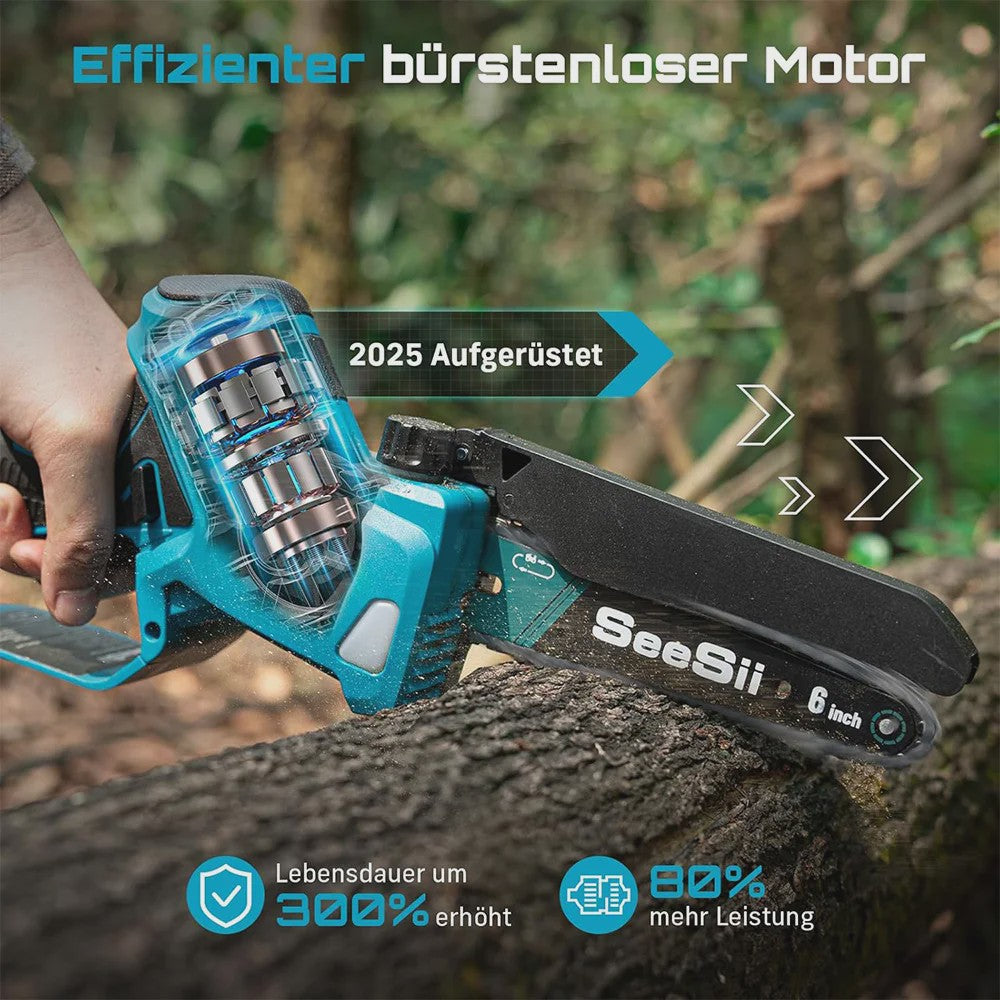 Seesii Accu Kettingzaag 6-Inch - Borstelloze Motor voor Snoeien en Houtbewerking