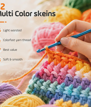 DIY Textile Set，77 Piece Crochet Hook Set With 62 Mixed Color Yarn Balls, 2 Aluminum Crochet Hooks, 2 Knitting Needles, And 10 Anti Slip Pins