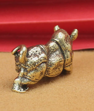 Retro Koperen Neushoorn Beeldje - Miniatuur Decoratie & Feng Shui Cadeau