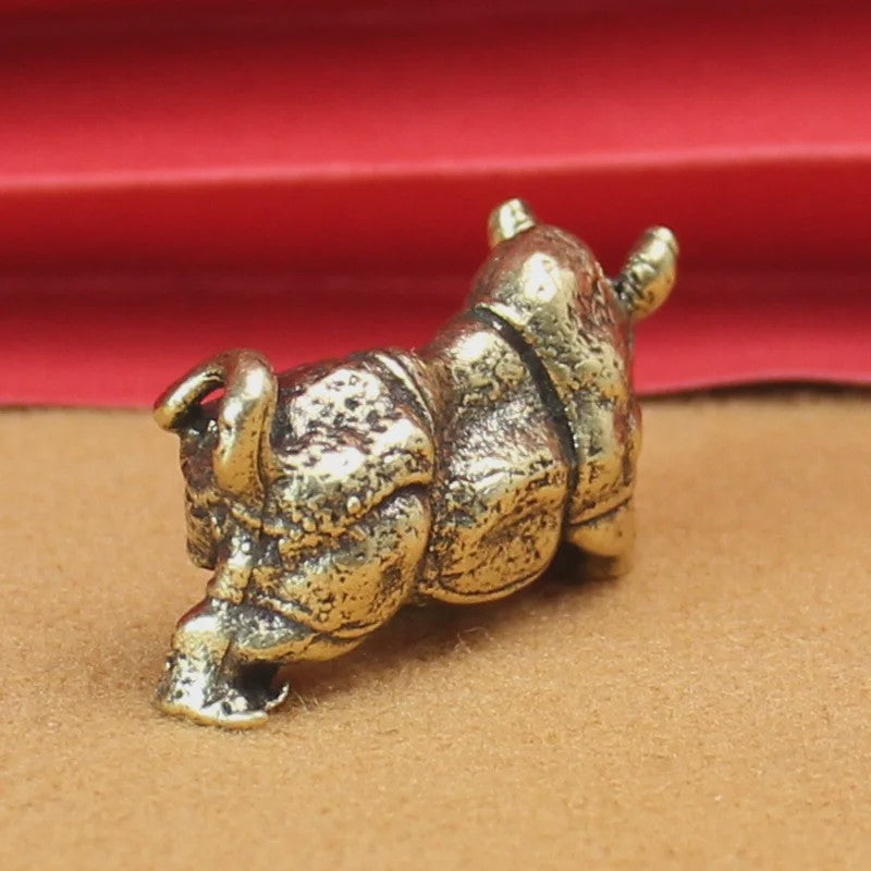 Retro Koperen Neushoorn Beeldje - Miniatuur Decoratie & Feng Shui Cadeau