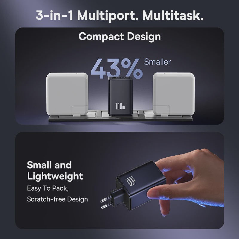 Baseus 100W GaN Snellader: Laad Laptop, Tablet & Telefoon Snel Op