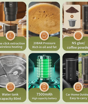 Draagbare 2-in-1 Koffiemachine: Draadloos, Elektrisch, voor Auto, Thuis & Camping - Capsules & Gemalen Koffie