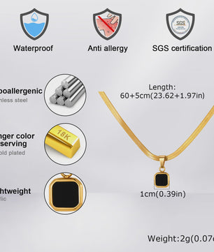 Vnox Heren Ketting met Geometrische Vierkante Natuursteen Hanger - Goud/Zilver Kleur Roestvrij Staal Blade Ketting