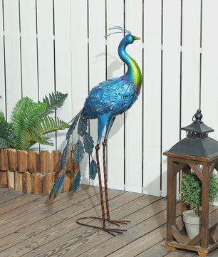Metalen Pauw Tuinbeeld Multicolor 83cm - Weerbestendig en Decoratief