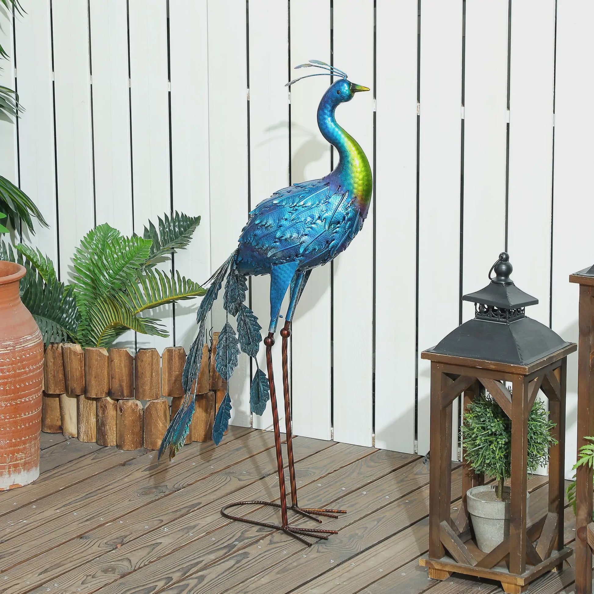 Metalen Pauw Tuinbeeld Multicolor 83cm - Weerbestendig en Decoratief