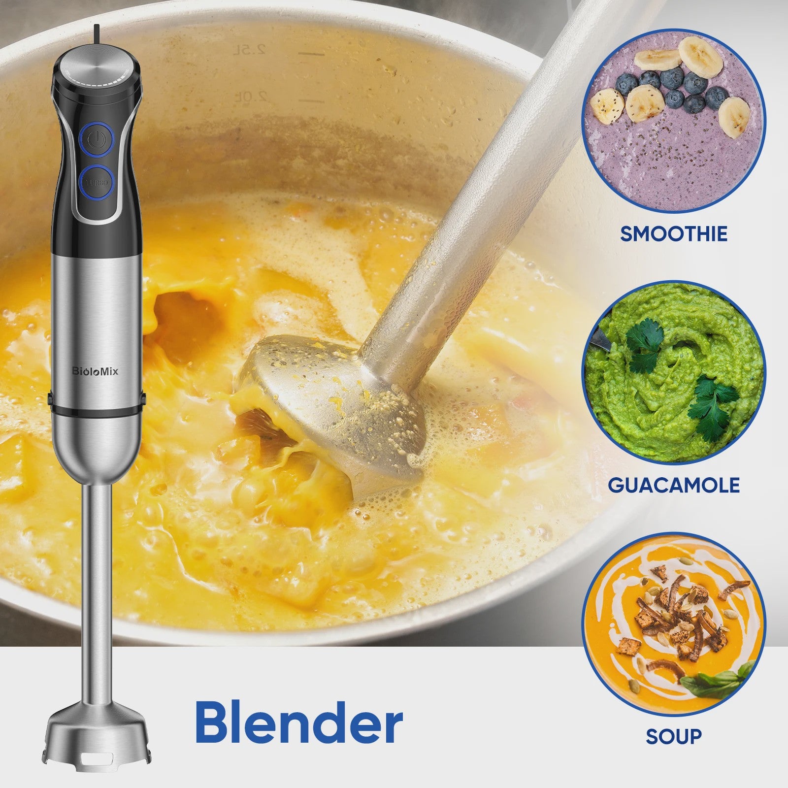 BioloMix 5-in-1 Staafmixer: Krachtige 1500W Blender voor Smoothies, Soepen en Babyvoeding