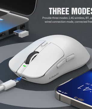 K.Snake X11 Tri-Mode Gaming Muis: 12000 DPI, RGB & Magnetische Oplaadbasis - Draadloos, Bluetooth, 2.4G, Bedraad