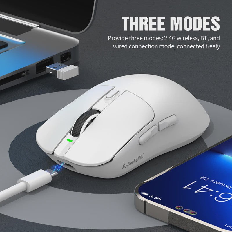 K.Snake X11 Tri-Mode Gaming Muis: 12000 DPI, RGB & Magnetische Oplaadbasis - Draadloos, Bluetooth, 2.4G, Bedraad