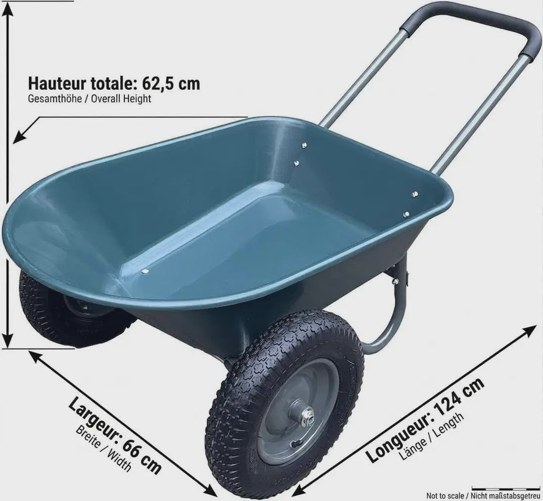 Stevige 2-wiel kruiwagen voor tuin en buiten – 120 kg capaciteit, ijzeren bak & kunststof