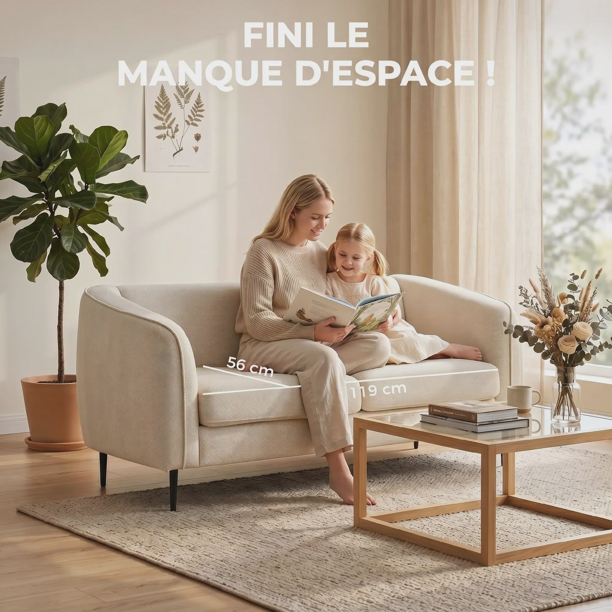 HOMCOM Sofa Velours Beige - Comfortabele 2-zits bank met verende kussens
