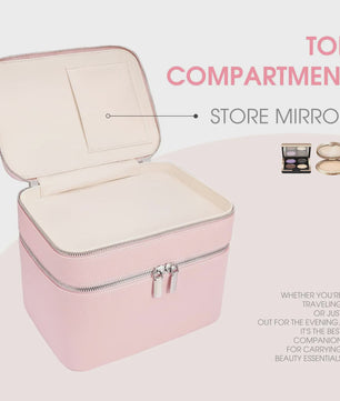 Dubbellaagse Make-up Tas - Draagbare Professionele Cosmetica Organizer met Verstelbare Vakken