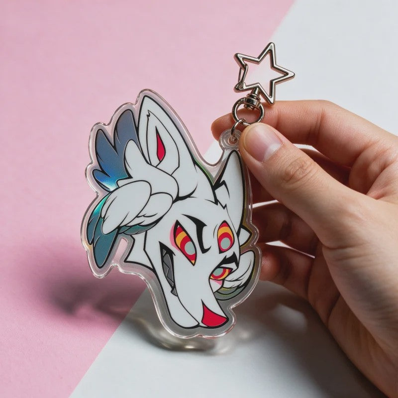 Unieke Vleugels Wolf Sleutelhanger met Derde Oog - Furry Anthro Charm voor Tas Decoratie