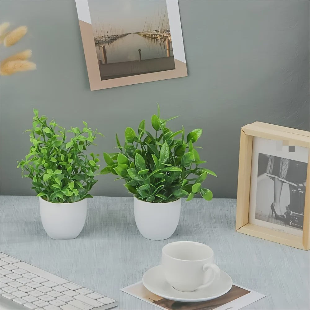 4x Mini Kunstplantjes met Pot - Nep Bonsai Groen voor Huis, Kantoor & Badkamer Decoratie