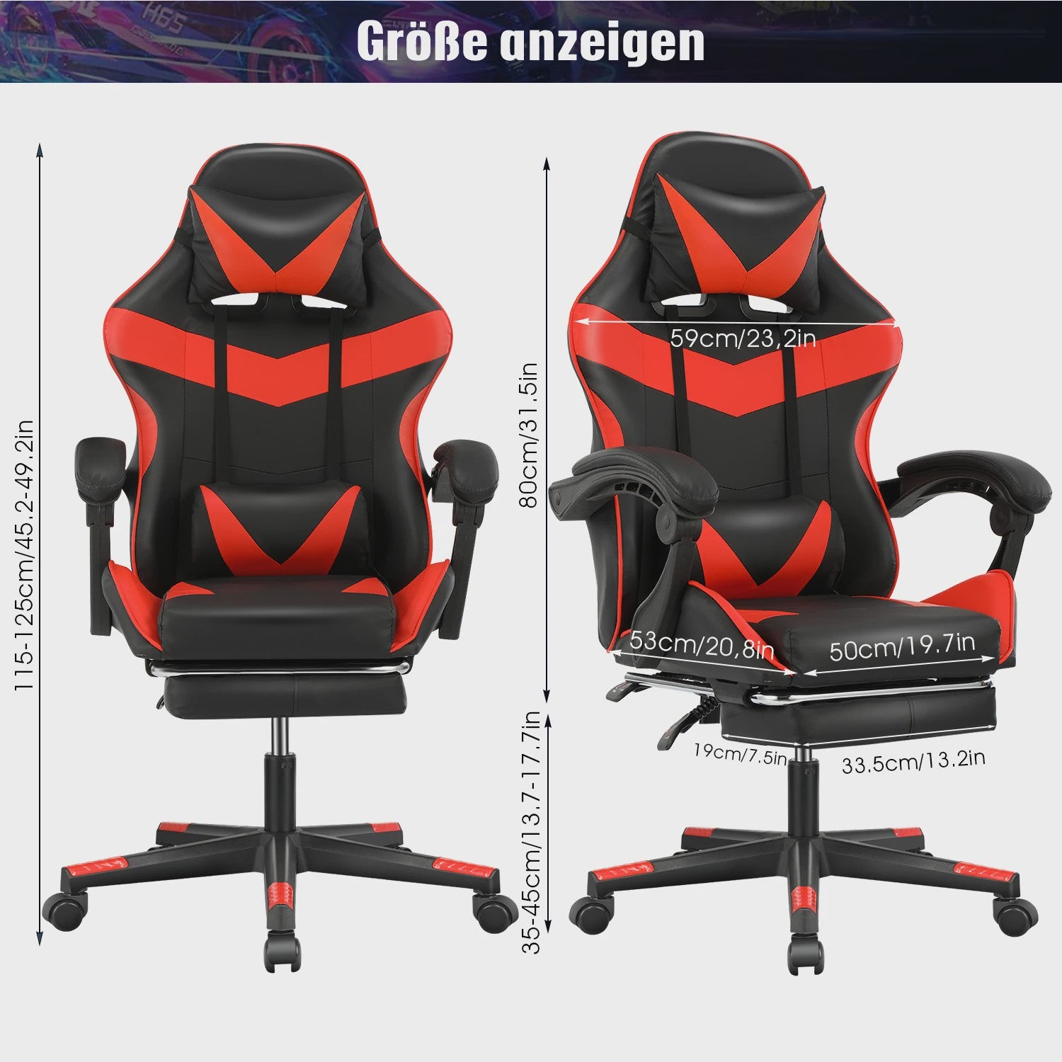 Ergonomische Gaming & Bureau Stoel met Verstelbare Rugleuning en Voetensteun