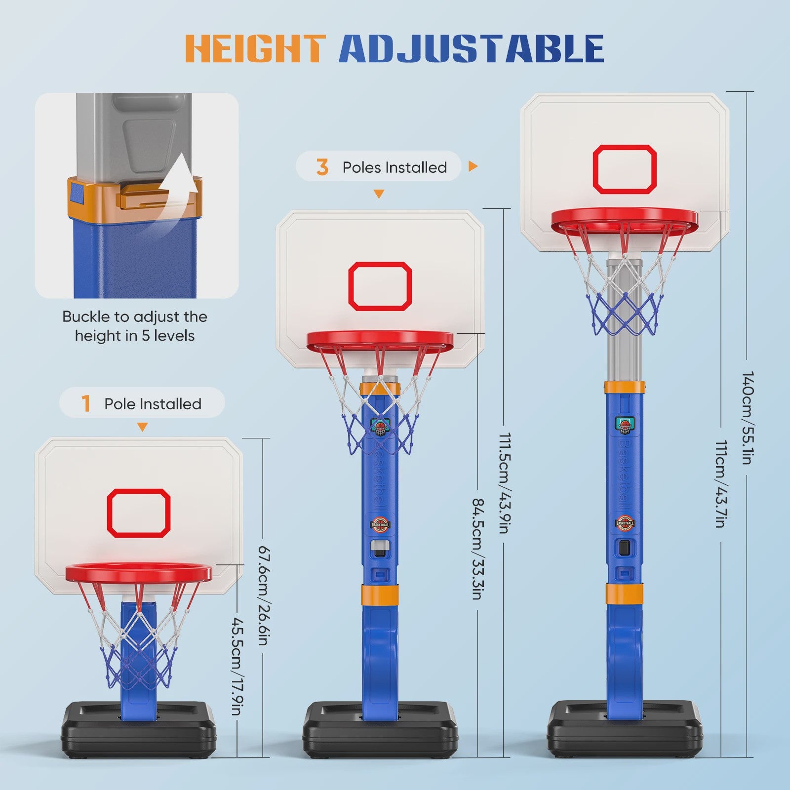 Verstelbare Kinder Basketbalring met Standaard en 4 Ballen - Indoor & Outdoor Speelplezier