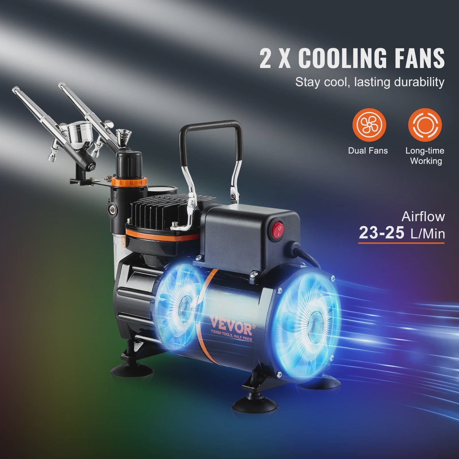 Professionele Airbrush Kit met Dubbele Ventilator Compressor en 3 Airbrushes