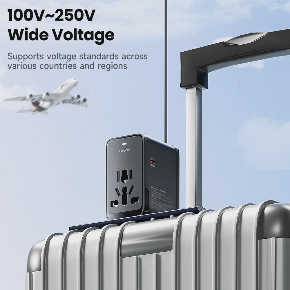 Toocki GaN 75W Universele Reisadapter: Wereldwijd opladen met 1 AC, 1 USB & 2 Type-C (45W PD)