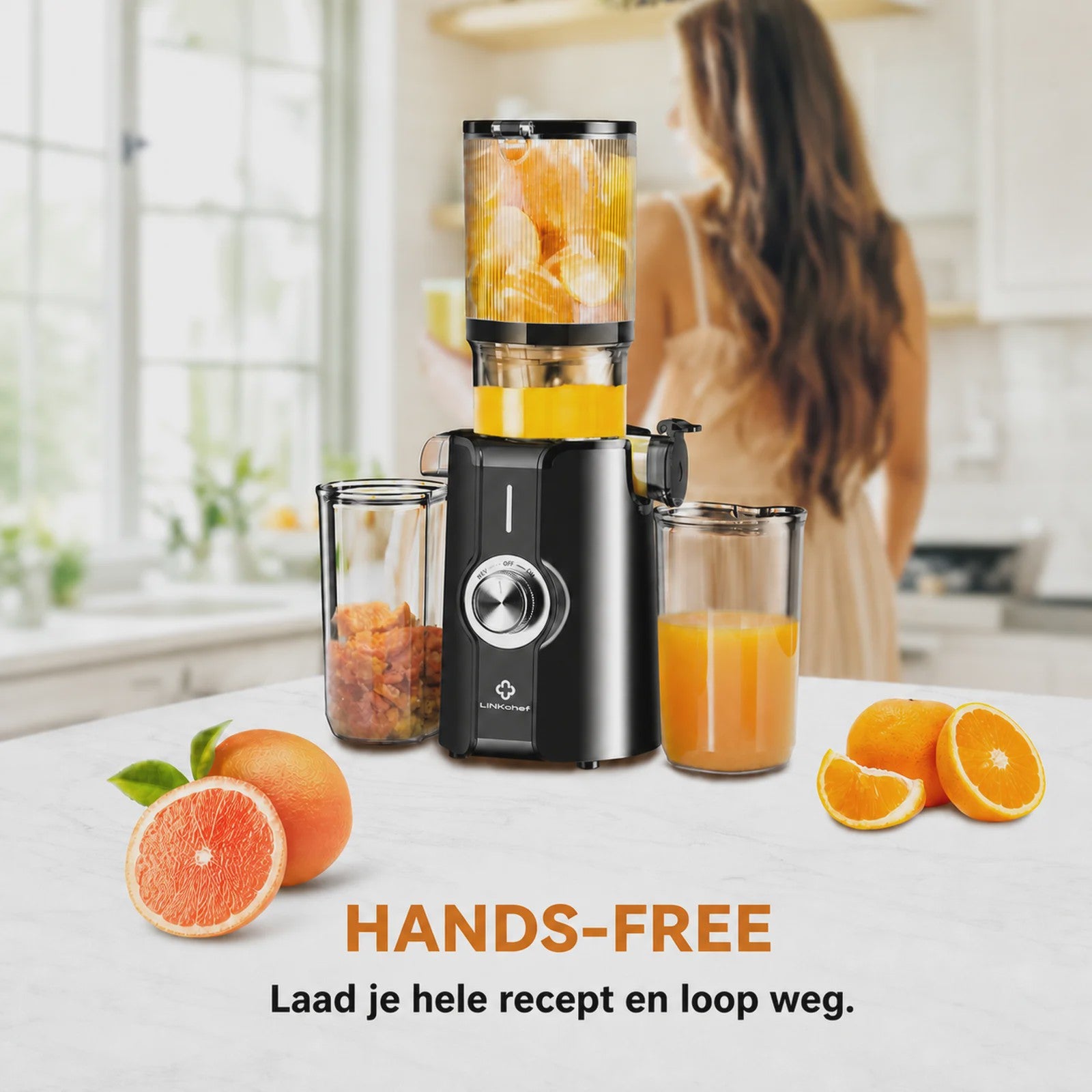 Krachtige Slow Juicer met 200W Motor en Extra Brede Opening - BPA-Vrij