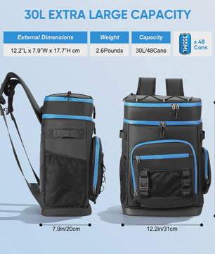 30L Waterproof Insulated Cooler Backpack for Men Women Leak Proof Cooler Rucksack for Camping Beach Fishing Picnic Travel Bag ﻿ ﻿