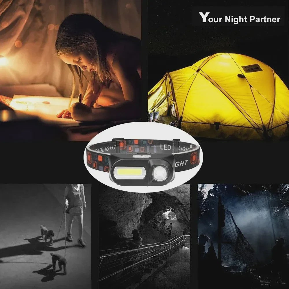 Krachtige Oplaadbare COB+LED Hoofdlamp 1500LM - Waterdicht & Helder voor Buitenactiviteiten