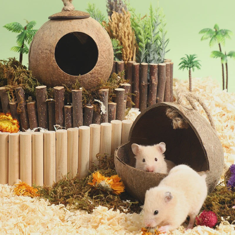 Natuurlijk Kokosnoot Hamsterhuis - Veilige & Bite-resistant Schuilplaats en Speelgoed voor Kleine Huisdieren