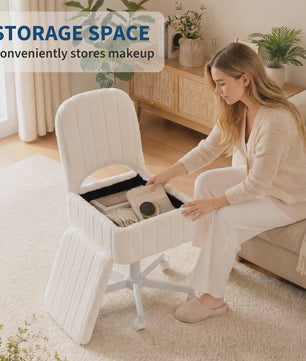 Comfortabele Make-up Stoel met Opbergruimte, Verstelbaar & Opvouwbaar - Wit