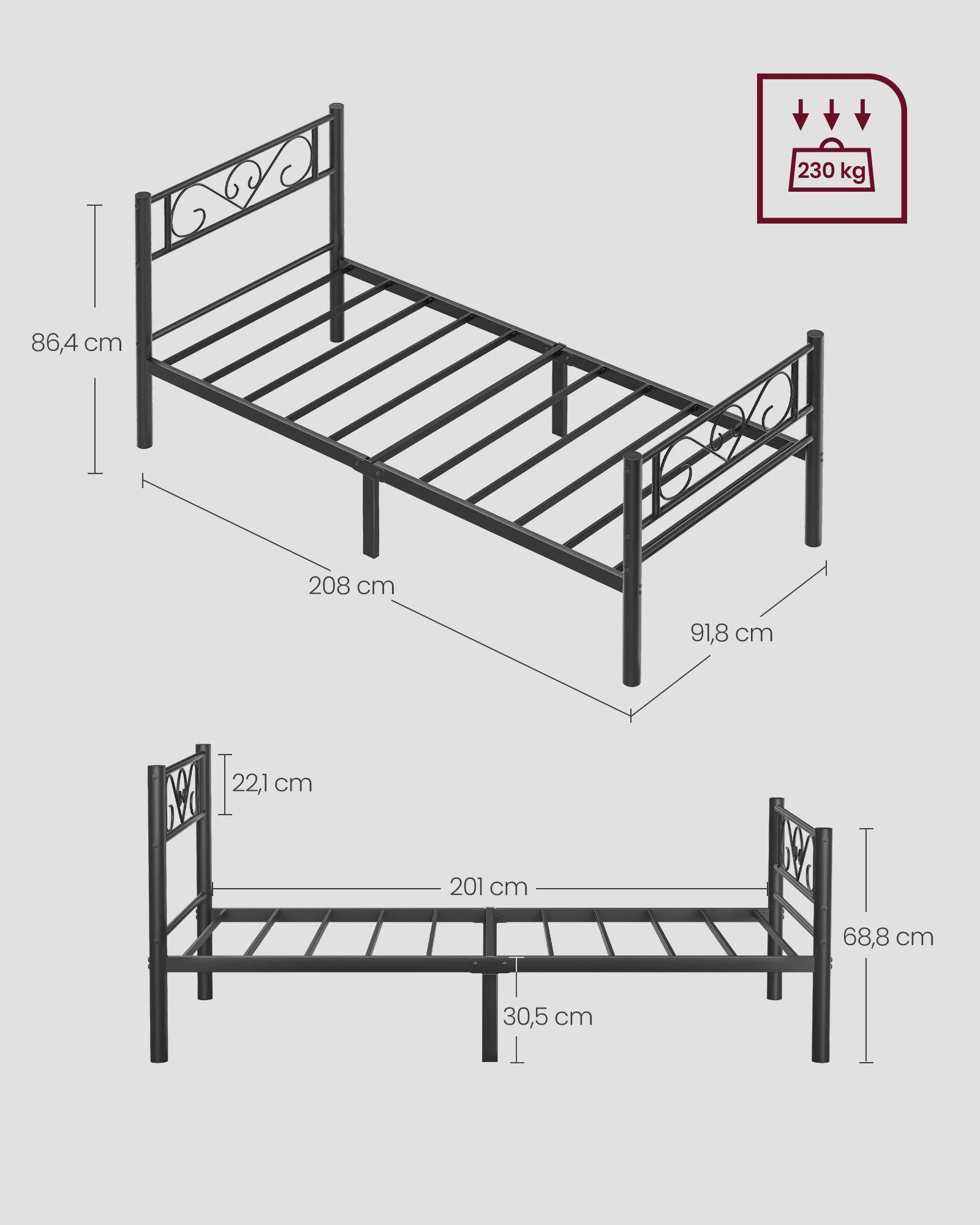 Stijlvol Metalen Bedframe 90x200 cm - Zwart
