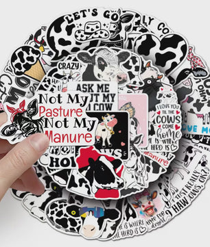 50x Trendy Cartoon Koe Stickers - Zwart-Wit Dierenprint Decals voor Telefoon, Tablet & Boxen