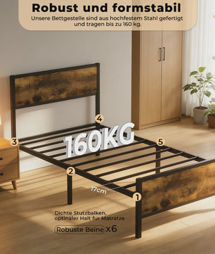 Industrieel Stalen Bedframe 90x200/140x200 cm met 27cm Vrije Ruimte - Vintage Design