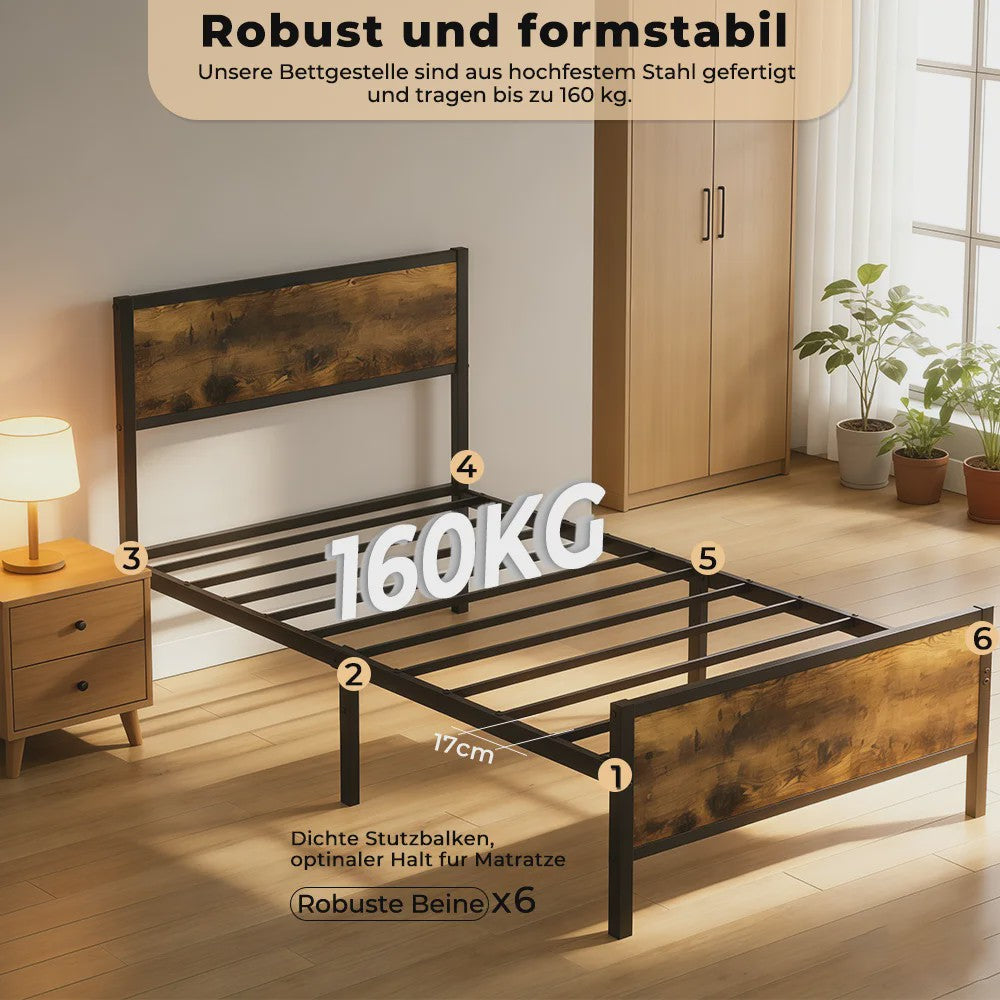 Industrieel Stalen Bedframe 90x200/140x200 cm met 27cm Vrije Ruimte - Vintage Design