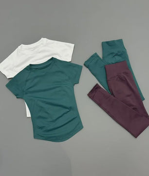 Naadloze Yoga Set Dames: Short Sleeve Top & Hoge Taille Legging - Sneldrogend Sportkleding Pak