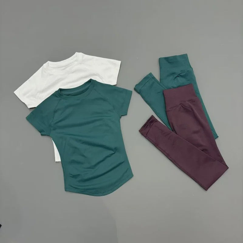 Naadloze Yoga Set Dames: Short Sleeve Top & Hoge Taille Legging - Sneldrogend Sportkleding Pak