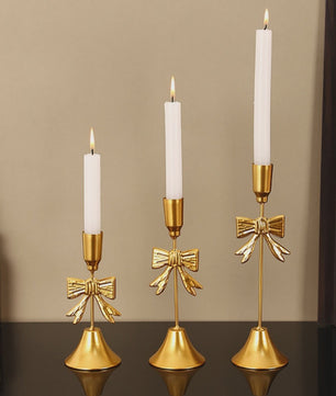 Luxe Gouden Kandelaar Set met Strik - Sfeervolle Decoratie