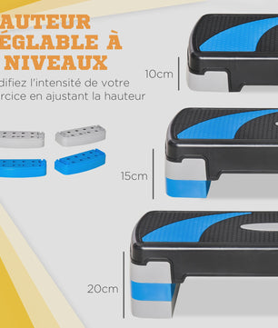 Aerobic Step Fitness Bank Verstelbare Hoogte (10-20 cm) - Antislip - 80x31x20 cm - Zwart/Blauw