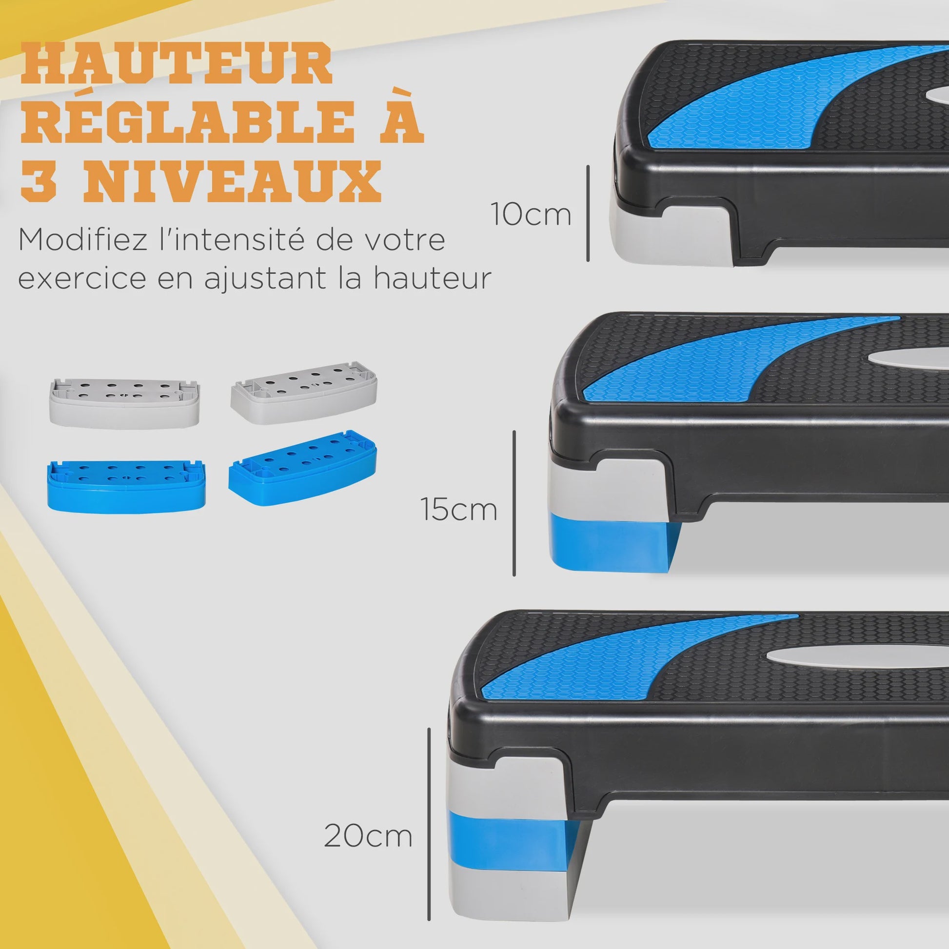 Aerobic Step Fitness Bank Verstelbare Hoogte (10-20 cm) - Antislip - 80x31x20 cm - Zwart/Blauw