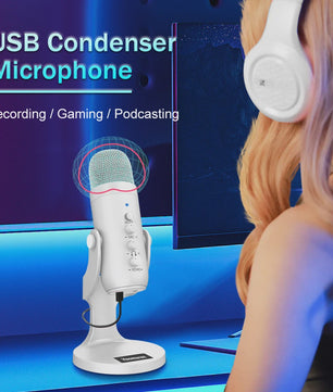 Professionele Witte USB Condensator Microfoon voor Studio, Gaming, Streaming & Podcasts