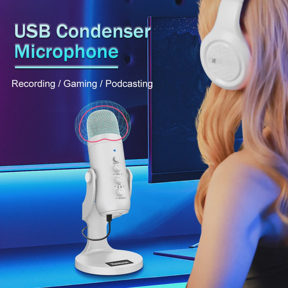 Professionele Witte USB Condensator Microfoon voor Studio, Gaming, Streaming & Podcasts