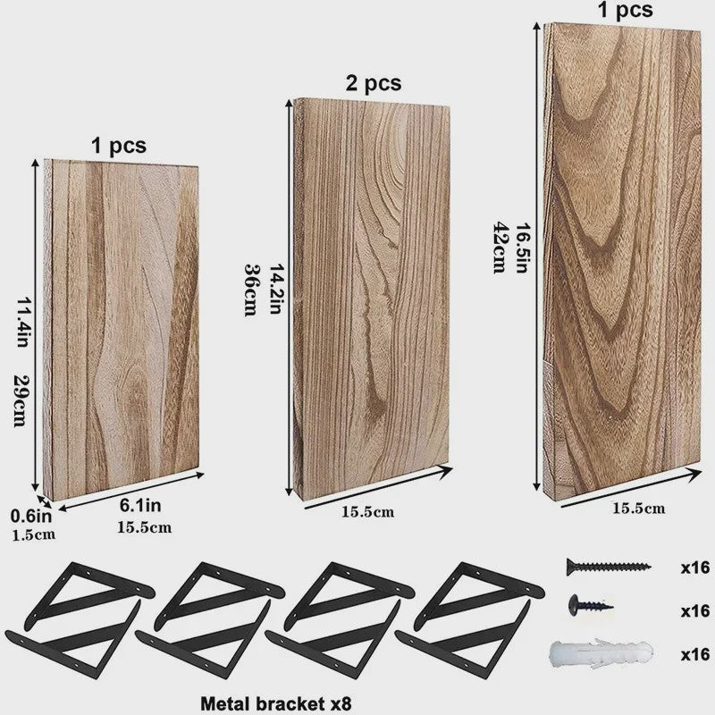 Houten Drijvende Wandplanken Set - Stijlvolle Opbergoplossingen voor Woonkamer, Keuken & Badkamer