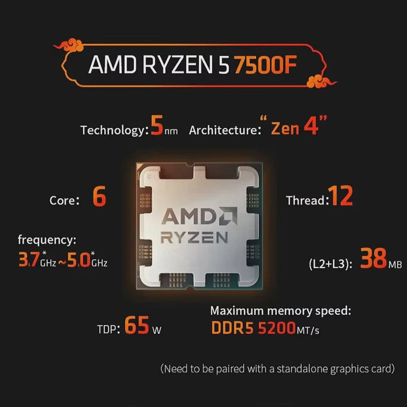 AMD Ryzen 5 7500F Processor: 6 Cores, 12 Threads, 5.0GHz, AM5 Socket - Krachtige Gaming CPU