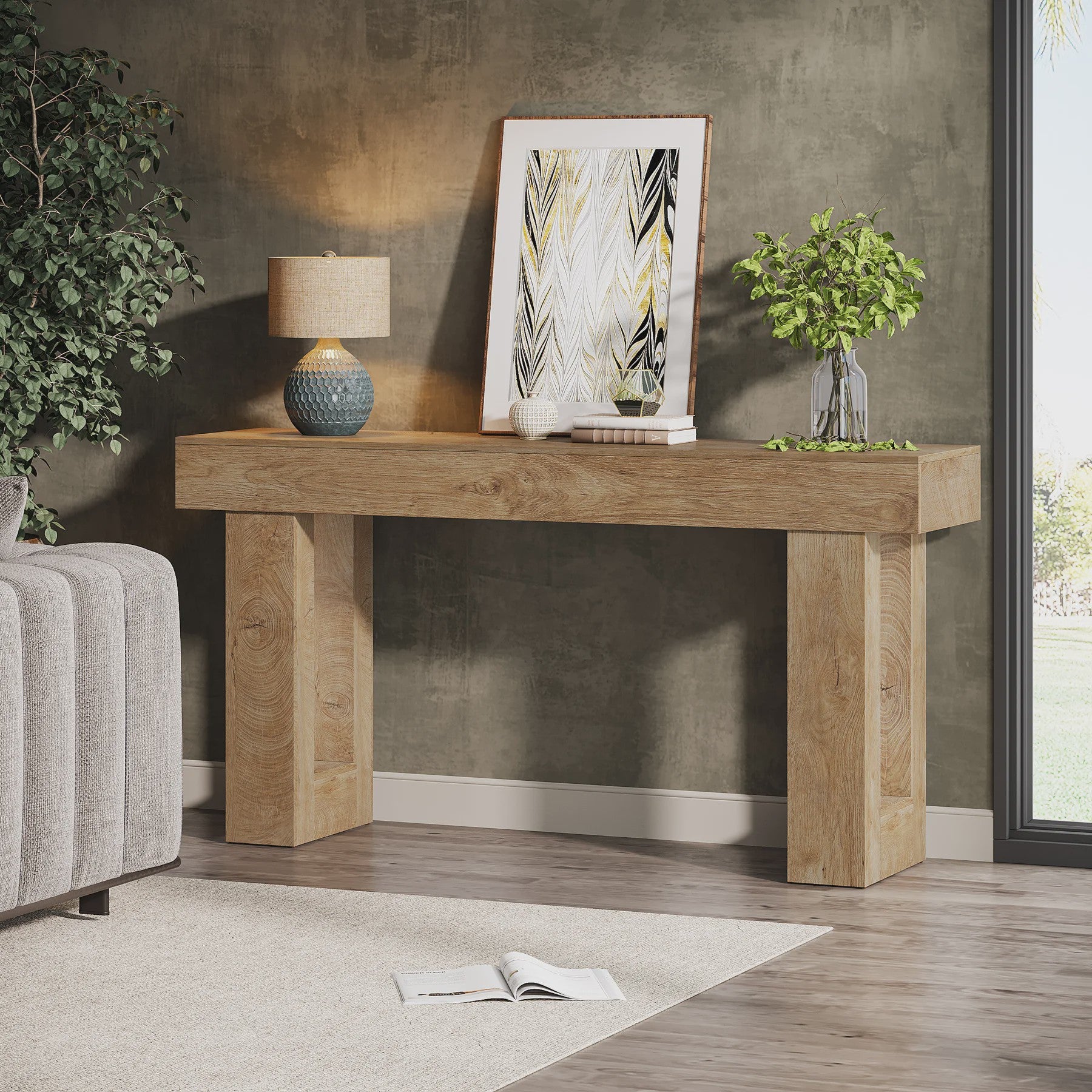 Landelijke Console Tafel 160 cm - Houten Halmeubel voor Achter de Bank