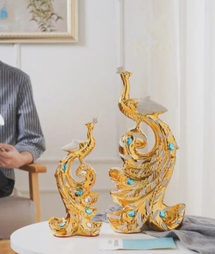 Luxe Gouden Pauwen Beeldjes - Creatieve Decoratie voor Woonkamer & Kast