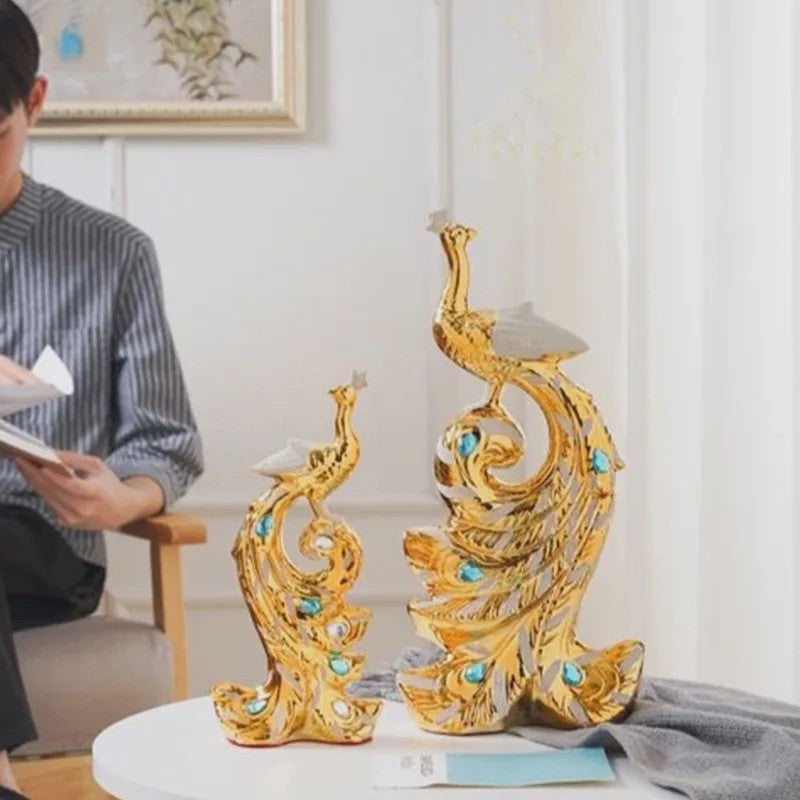 Luxe Gouden Pauwen Beeldjes - Creatieve Decoratie voor Woonkamer & Kast