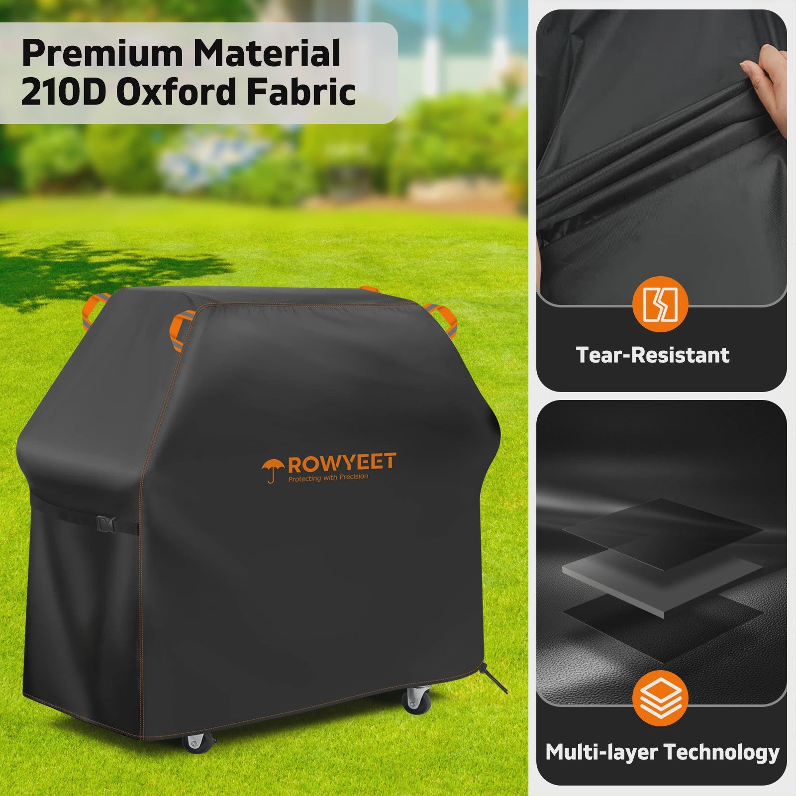Rowyeet Outdoor BBQ Grillhoes - Waterdicht, UV-bestendig, Verstelbare Pasvorm - Geschikt voor Weber, Nexgrill, Expert Grill en meer
