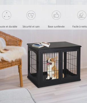 Hondenkooi Meubel met 3 Deuren - MDF - Max. 30 kg - Zwart