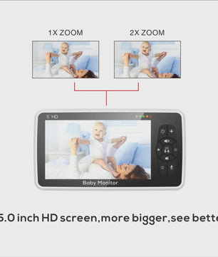 5" Video Babyfoon met Camera, 2-Weg Audio, Temperatuursensor & 22u Batterij