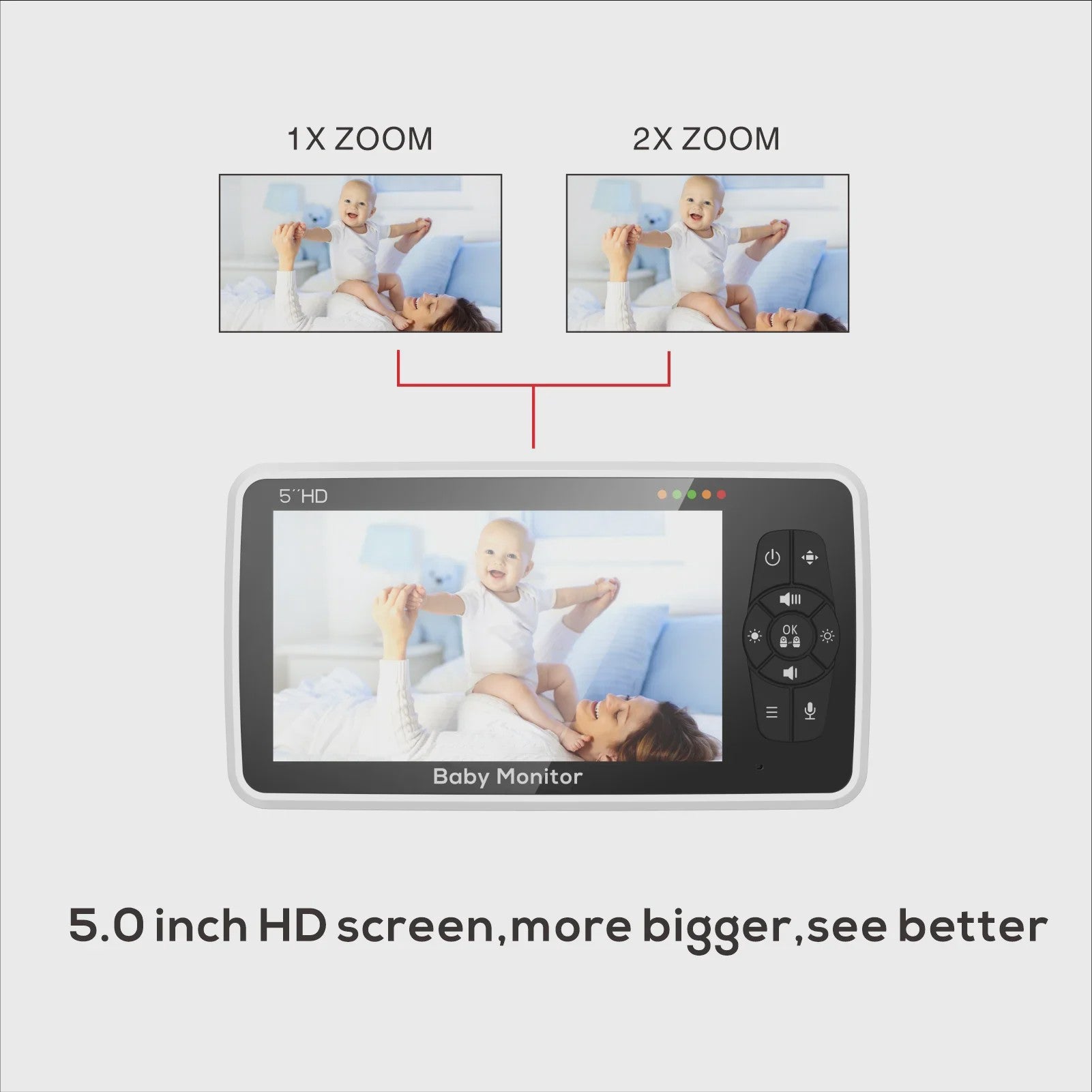 5" Video Babyfoon met Camera, 2-Weg Audio, Temperatuursensor & 22u Batterij